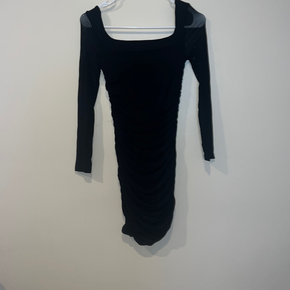 WDIRARA Girls Mesh Square Neck Ruched Black Dress Size 10-11 NWT New with Tags